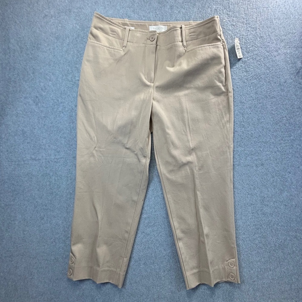 Talbots Curvy Fit Petite Womens‎ Tan Cropped Pants Button Detail Size 12P NWT